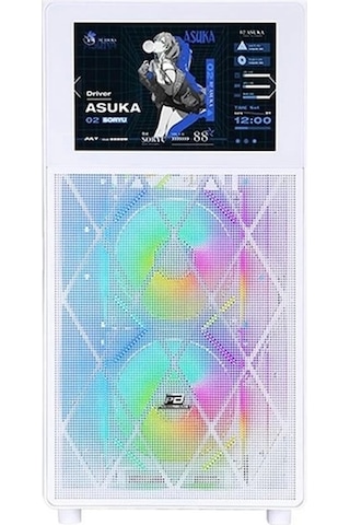 Powerboost PB-P4367BW 3 RGB Fanlı LCD Ekranlı Mid-Tower Oyuncu Bilgisayar Kasası Beyaz