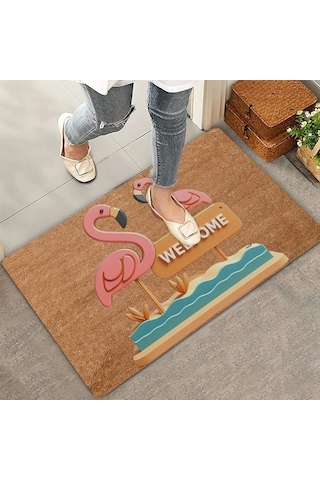 Valerine Life Pembe Flamingo Çifti Welcome Kapı Önü Paspası 45 x 70 CM