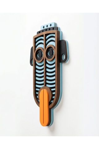 Modern Picasso Tarzı Ahşap Duvar Maske Mdf - Siyah Turuncu - Kırmızı Geometrik Tribal Mask 0