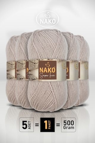 Süper İnci - 3079 Pembeli Gri - 5'li Paket - 100gr/250m - Bebek İpi - Anti Pilling Tüylenmez İp