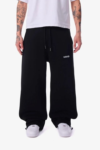 Feville 3 İplik Şardonlu Ayarlanabilir Paça Baggy Unisex Eşofman Altı Siyah