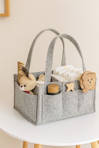 Yunusoğlu Home Anne Bebek Keçe Bakım Çantası Yenidoğan İçin Organizer Düzenleyici Çok Amaçlı Gri