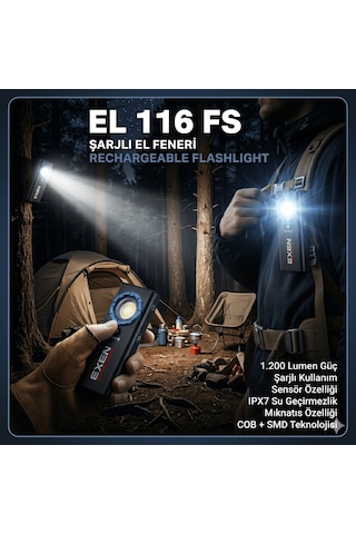 Exen El 116 Fs - 3.7v 2ah 1.200 Lümen Şarjlı Slim Tip El Feneri