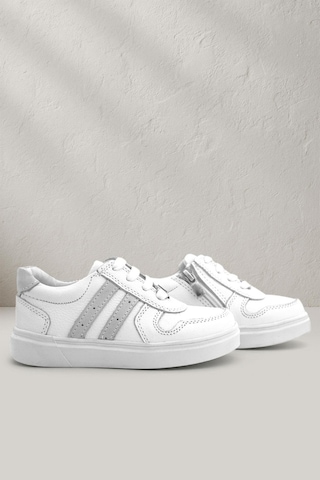Rakerplus Hakiki Deri Beyaz Bağcıklı Fermuarlı Çocuk Sneaker Ayakkabı Beyaz