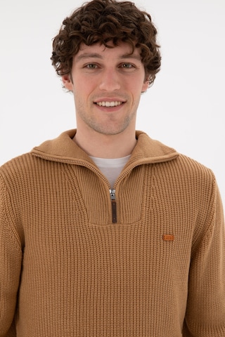 U.S. Polo Assn. Erkek Regular Fit Yarım Fermuarlı Camel Kazak 50297047-VR015