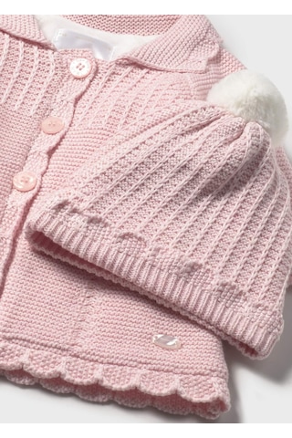 Mayoral Newborn Kız Bebek Örgü Uzun Hırka Ve Şapka Pembe