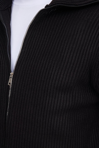 Tudors Erkek Slim Fit Dik Yaka Fermuarlı Siyah Düz Hırka-41798 Siyah