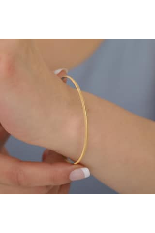 14 Ayar Mikron Altın Kaplama İnce Ray Desenli Ajda Gümüş Bilezik - Bv00112 Altın