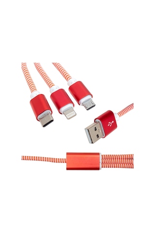 Powermaster Mıcro Usb/Type-C/Lıghtnıng 2.1A Metal 1.2 Metre Şarj