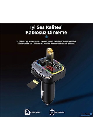 Winex C21 Fm Handsfree Bluetooth Modülatör Araç Mp3 Player
