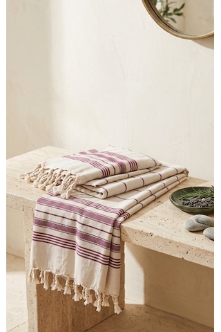 Pamuk Peştemal 100x180 Cm Çizgili Plaj Havlusu, Hamam Havlusu, Sauna Havlusu, Çok Amaçlı Kullanım Mürdüm