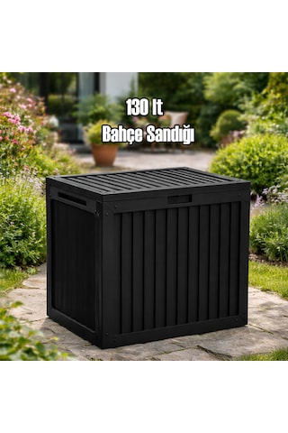 Porsima 161001-010 130lt Kilitli Organizer Kapaklı Bahçe Balkon Kiler Sandığı Çok Amaçlı Depolama Sandığı Siyah Siyah