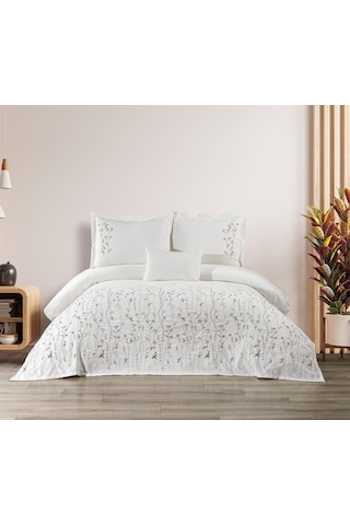 Bohem Çiçekli 4 Parça Mavi Pike Takımı 240 X 260 Cm Mavi