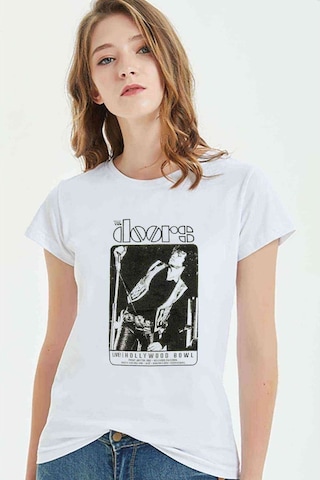The Doors Live Hollywood Bowl Baskılı Beyaz Kadın Tshirt