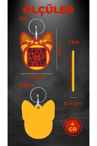 Petjoo 1.Bastet Sarı-Kırmızı Qr'lı Kedi Künyesi