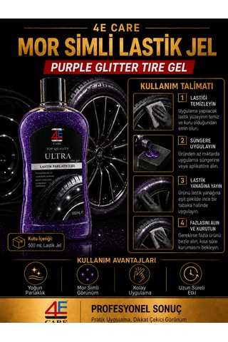 4e Care Ultra Lastik Parlatıcı Jel Mor Simli & Lastik Süngeri li
