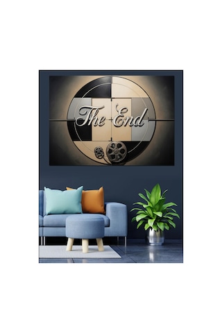 The End Yazılı Sinema Makarası Yağlı Boya Dokulu Kanvas Tablo Canvas Tablosu