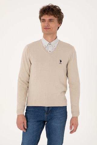 U.S. Polo Assn. Erkek Slim Fit V Yaka Taş Melanj Basic Kazak 50288881-VR225