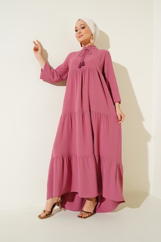 Bigdart T1627 Yaka Bağcıklı Elbise - A. Pembe