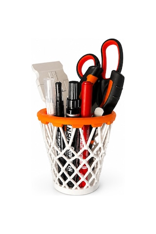 Basket Potası Tasarım Kalemlik 10 Cm Dekoratif Masaüstü Organizer Sert Plastik Kalem Tutucu Siyah - Beyaz
