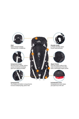 Quickup Hiking Sırt Çantası 65 Litre-siyah Siyah