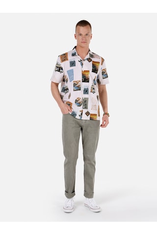 Colins Rahat Kesim Orta Bel Düz Paça Yeşil Erkek Pantolon Açık Haki