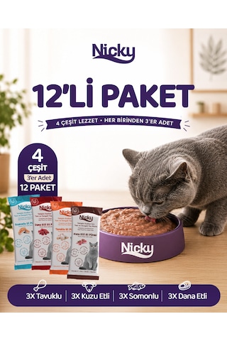 Nicky Yetişkin Kediler Için Et Püresi 85 Gr X 12 Adet