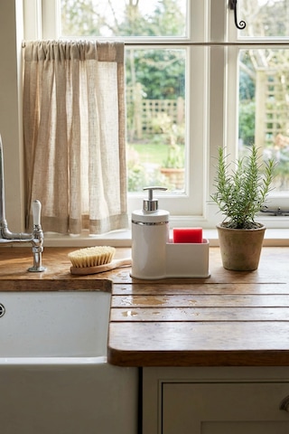 Makri Home Mutfak Veya Banyo İçin Şık Gümüş Detaylı Süngerlikli Sıvı Sabunluk , Yerli Üretim Beyaz
