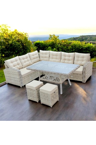 Riserva Rehome Rattan 2 Puflu Bahçe Köşe Takımı 606 Krem