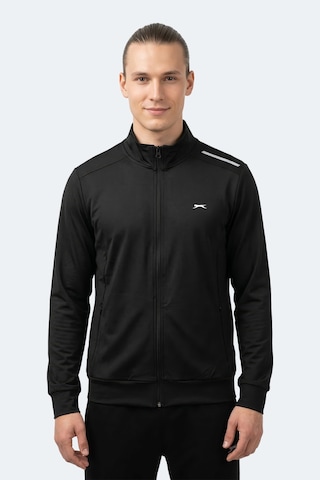 Slazenger Revolver Erkek Fermuarlı Dik Yaka Cepli Siyah Sweatshırt