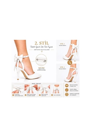 Craft Moda Kadın Arkası Açık Fiyonklu Stiletto Çıkarılabilir Fiyonk Detaylı İnce Topuklu Abiye Ayakkabı Beyaz