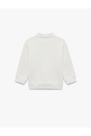 Koton Uzun Kollu Üç İplik Şardonlu Fiyonk Baskılı Polo Yaka Sweatshirt Ekru 7wmg10127ak