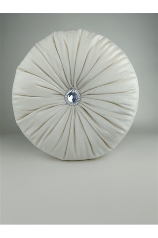 Mrs.gugar Lux Kadife Yuvarlak Taşlı Yastık Krem