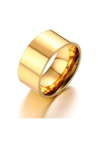Chavin 10 Mm. Geniş Gold Sarı Bayan Erkek Çelik Alyans Yüzük Dt02 Altın