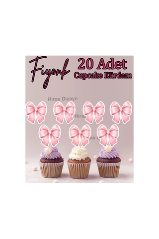 20 Adet Pembe Fiyonk Kurdele Cupcake Kürdanı - Pasta - Kurabiye Süsleri 20 Adet Kürdanlı Kokteyl Kürdan Söz Nişan Doğum Günü Kokteyl Davet Ve Sunum Pasta Süsü Süsleme Kalın Kağıt Diğer