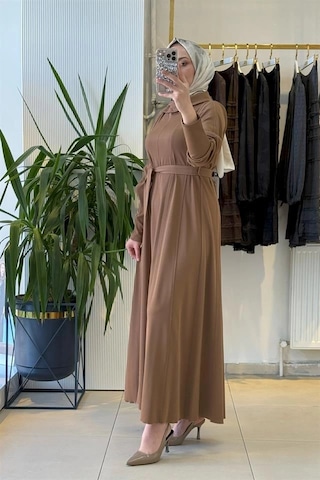 Misswhence 38803 Fermuar Detaylı Elbise Camel Camel