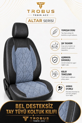 Toyota Corolla Sedan 2002+ Uyumlu Altar Serisi Tay Tüyü Füme Siyah Premium Koltuk Kılıfı