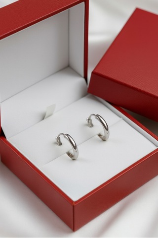 Çekirdekjewelry 925 Ayar Gümüş Düz Sade Halka Küpe Gri