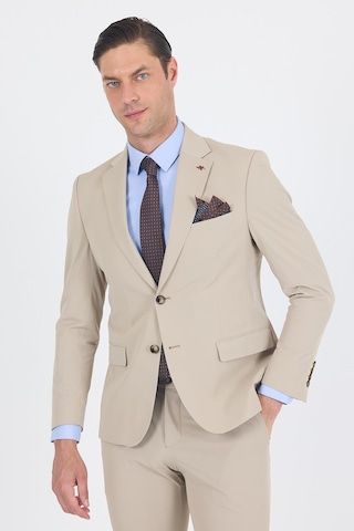 İmza Bej Mono Yaka Yarım Astar 6 Drop Slim Fit Beli Lastikli Takım Elbise 1001250121 Bej