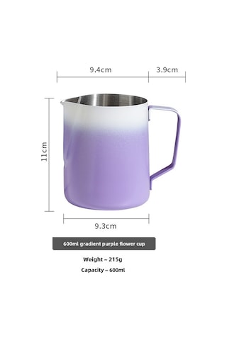 Reedark 304 Paslanmaz Çelik Renkli Gradient Fincan, Ev Ve Café İçin Kahve Çiçeklendirme, Süt Köpük Hazırlama Aleti 600ml Mor Diğer