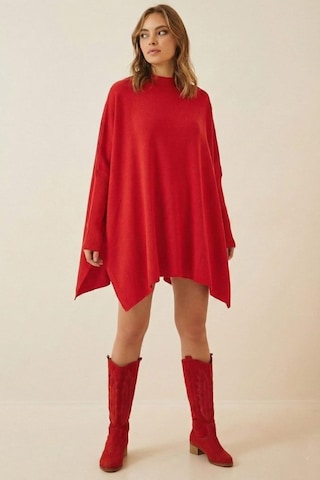Onno Style Women Düz Triko Standart Panço Kırmızı