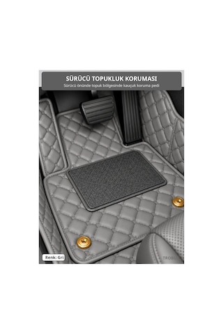 Renault Kangoo 2013-2023 Uyumlu 8d Tek Katmanlı Havuzlu Paspas Kapitone Deri Gri