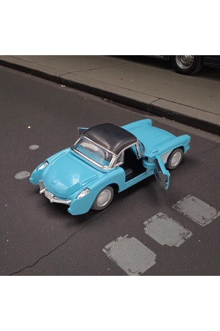 Nostaljik Metal Çek Bırak Mavi 1957 Chevrolet Corvette Araba Kapılar Açılır Diğer
