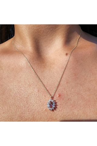 0,95 Ct Sultanayt 0,25 Ct Pırlanta Signity Taşlı Anturajlı Vintage 14 Ayar Altın Tasarım Kolye