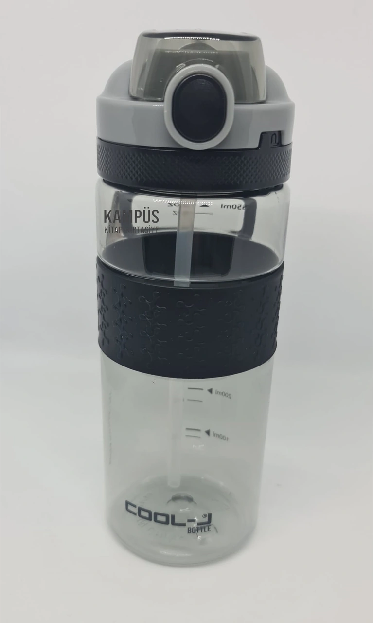 Cool-j 650ml Pipetli Kilitli Siyah K7570 Tritan Matara Gri-siyah