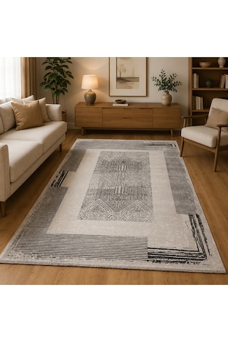 Çerçeve Desenli 200 X 300 Bambu Yün Halı Gri