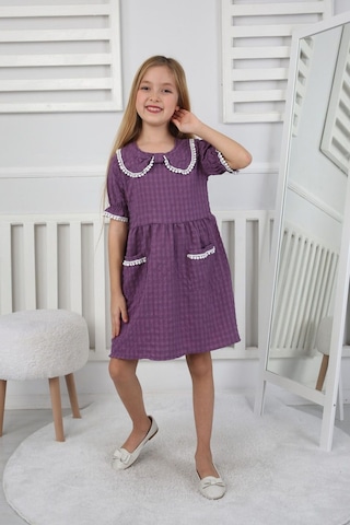 Gofre Kumaş Kız Çocuk Elbise Ekru - Sarı