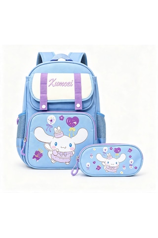 Cinnamoroll Baskılı Özel Tasarım Ortopedik Su Geçirmez Okul Çantası Ve Kalemlik Seti Mavi