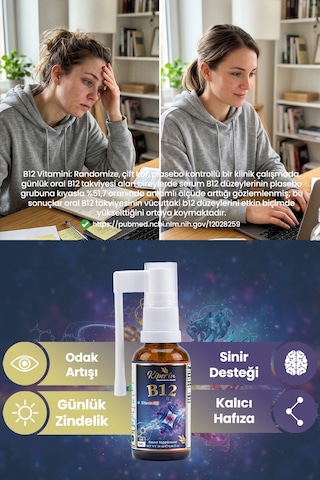 B12 Sprey 1500 Mcg Yüksek Emilim Enerji Ve Odak Desteği 20 Ml
