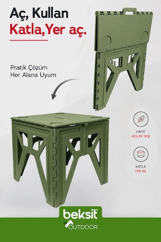 BEKSİT OUTDOOR Herkül Premium Katlanır Kamp Masa Takımı Seti - Haki Yeşil (Çantalı)